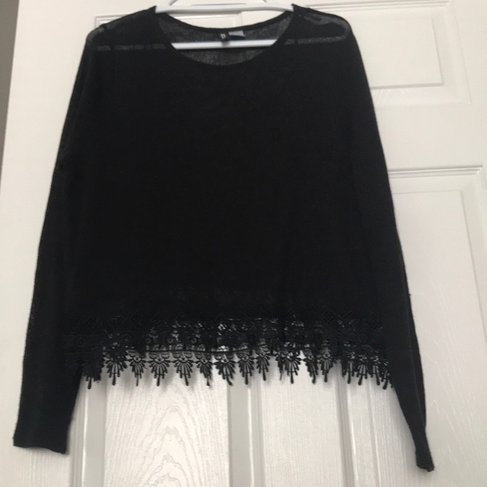 Black Sweater With Lace Edge